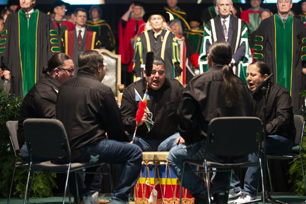 An Indigenous drum circle at convocation
