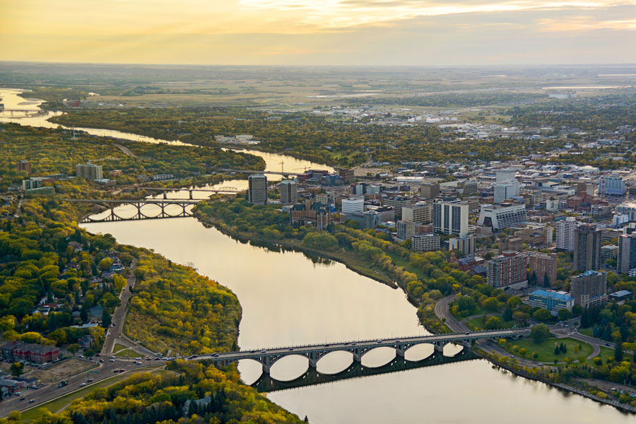 Aerial view of the City of Saskatoon.